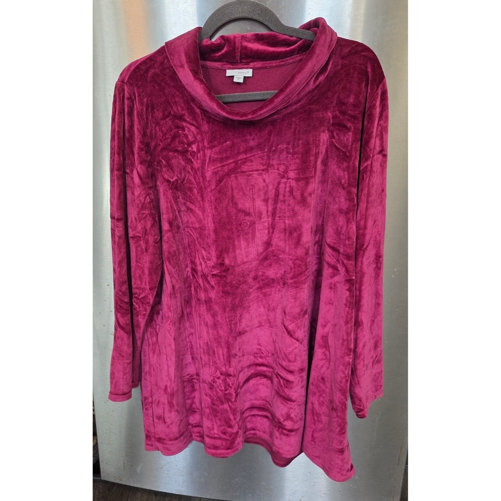 Pure Jill Women XL Tunic Top Pink Velour Cowl Neck Long Sleeve Soft Velvet Plush
